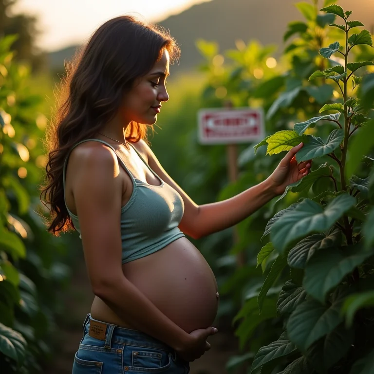 Grávida com cautela perto de cipó-mil-homens
