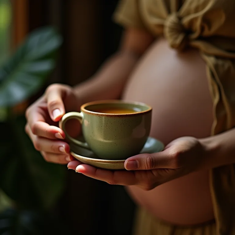 Grávida segurando xícara de chá de figo.