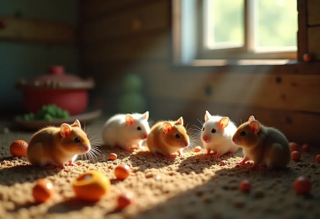 Hamsters em gaiola espaçosa e bem cuidada