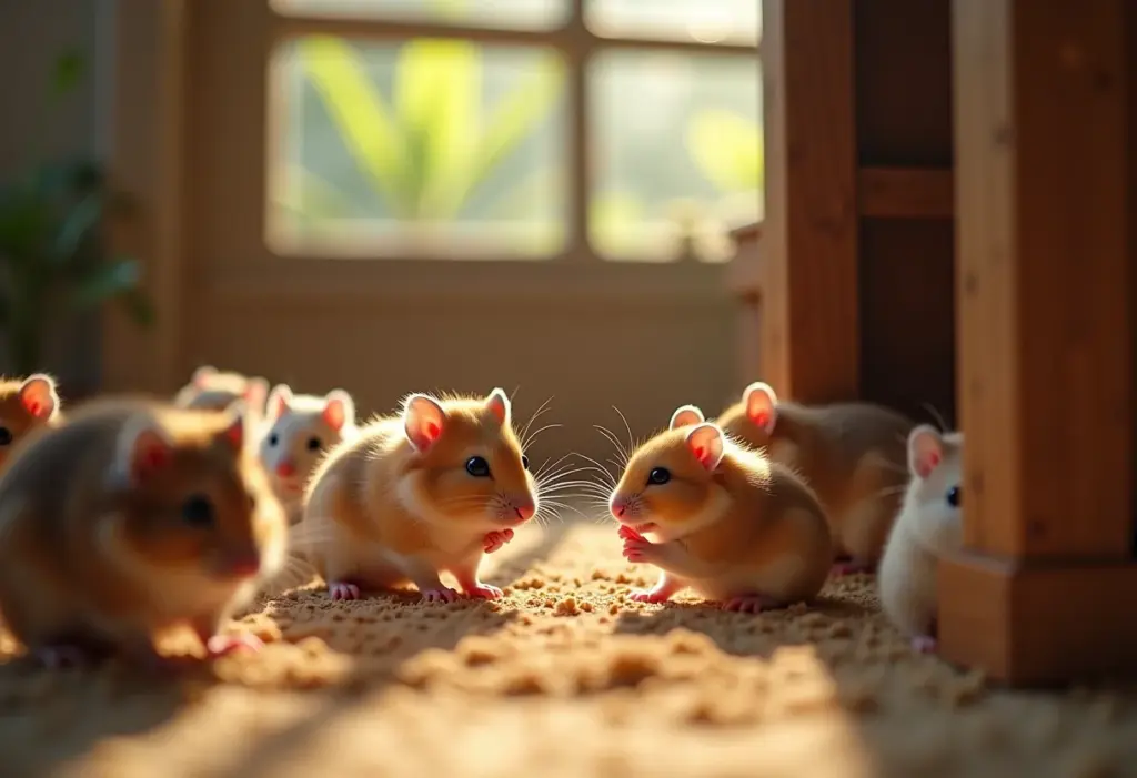 Hamsters em um lar aconchegante no estilo de uma casa de campo brasileira.