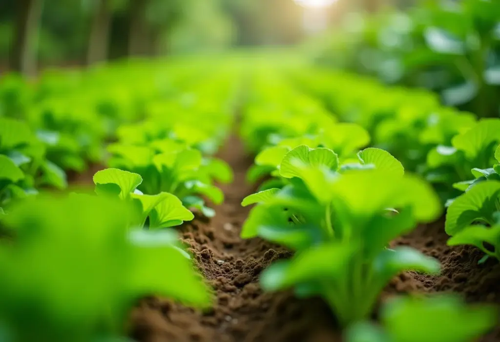 Horta exuberante crescendo com turfa