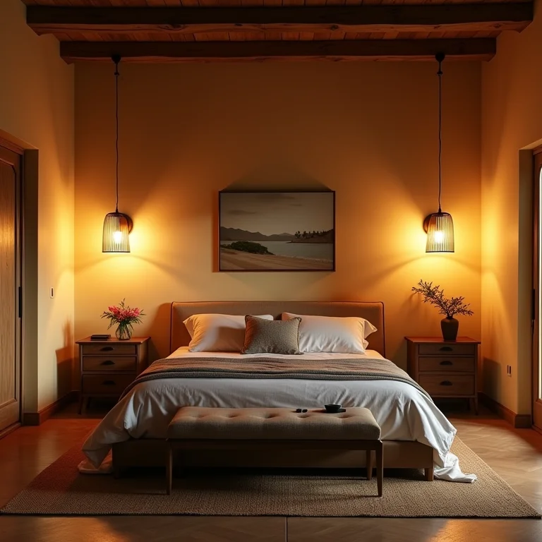 Iluminação estratégica em quarto de hóspedes