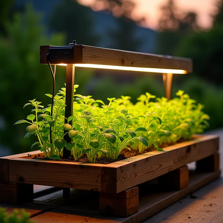 Iluminação LED para o crescimento de ervas em uma horta vertical