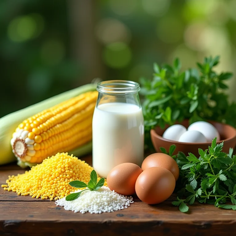 Ingredientes frescos da roça sobre a mesa de madeira