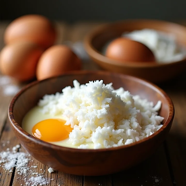 Ingredientes frescos para a torta de coco.