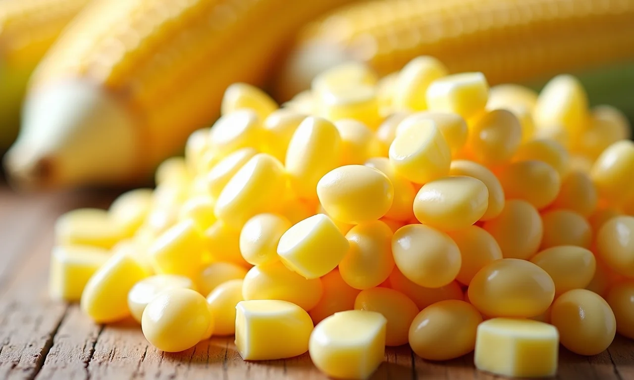 Ingredientes frescos para Bolo de Milho Pamonha: milho, leite, açúcar, ovos e manteiga.