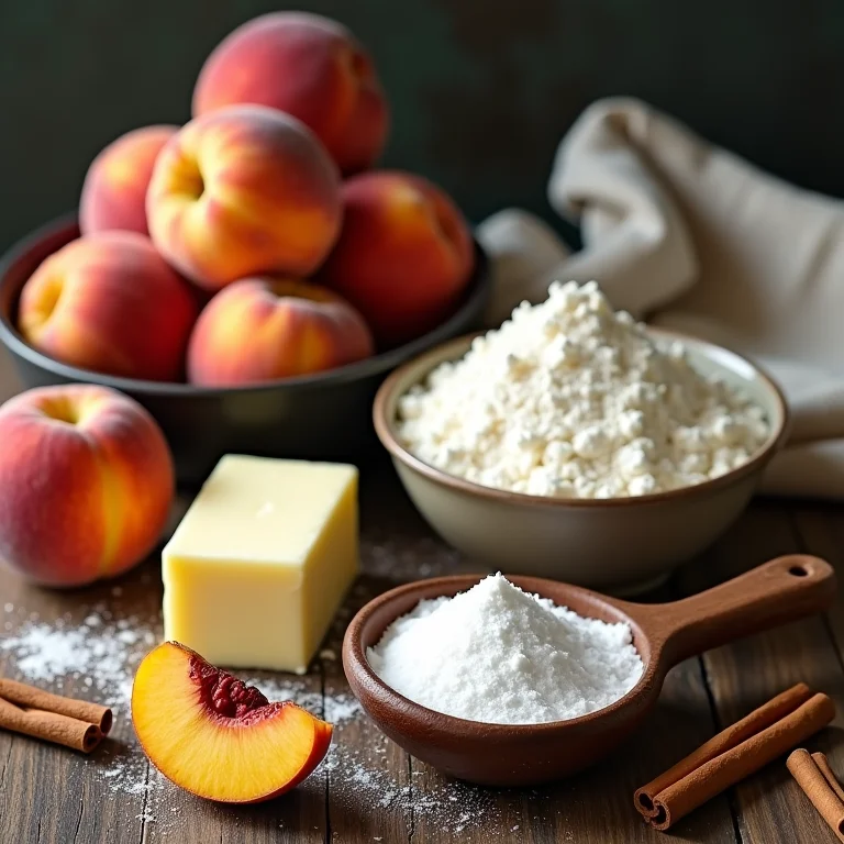 Ingredientes frescos para peach cobbler