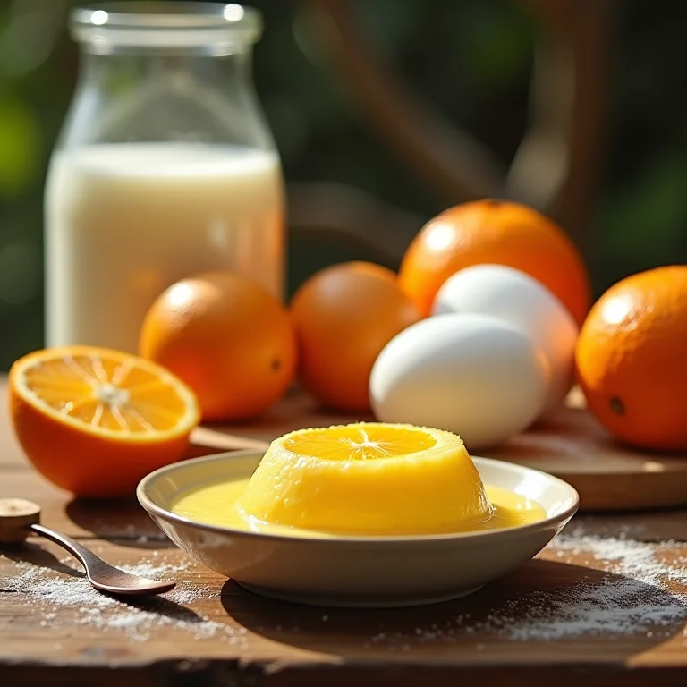 Ingredientes frescos para pudim de laranja caseiro