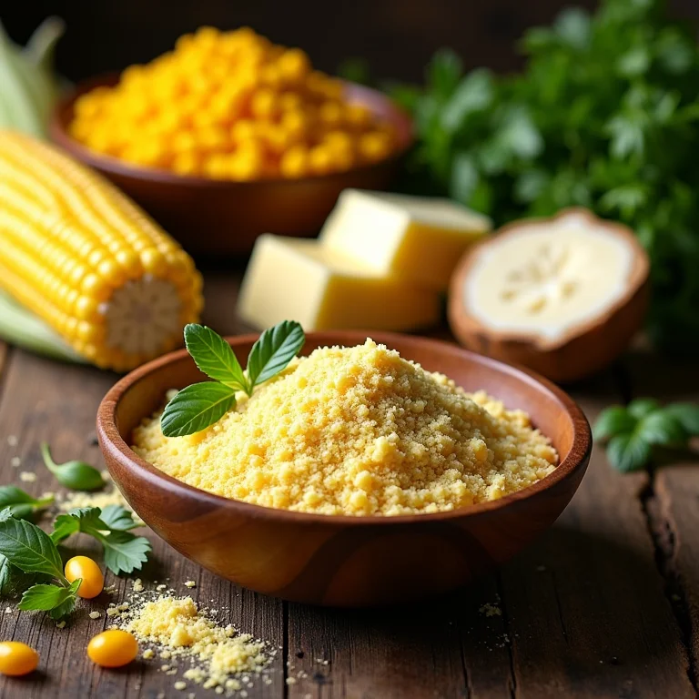 Ingredientes frescos para um angu cremoso e saboroso.