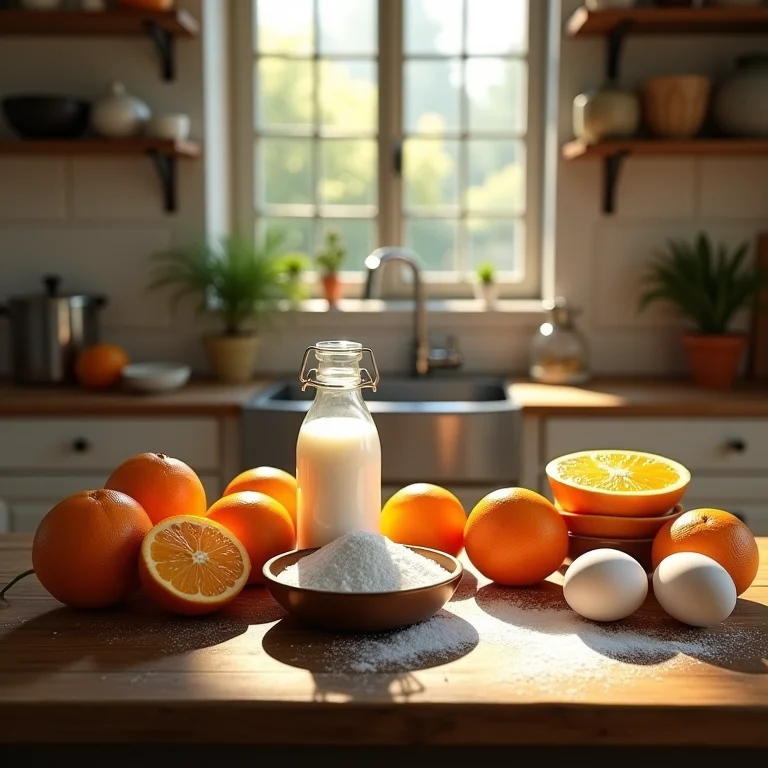 Ingredientes frescos para um pudim de laranja delicioso.