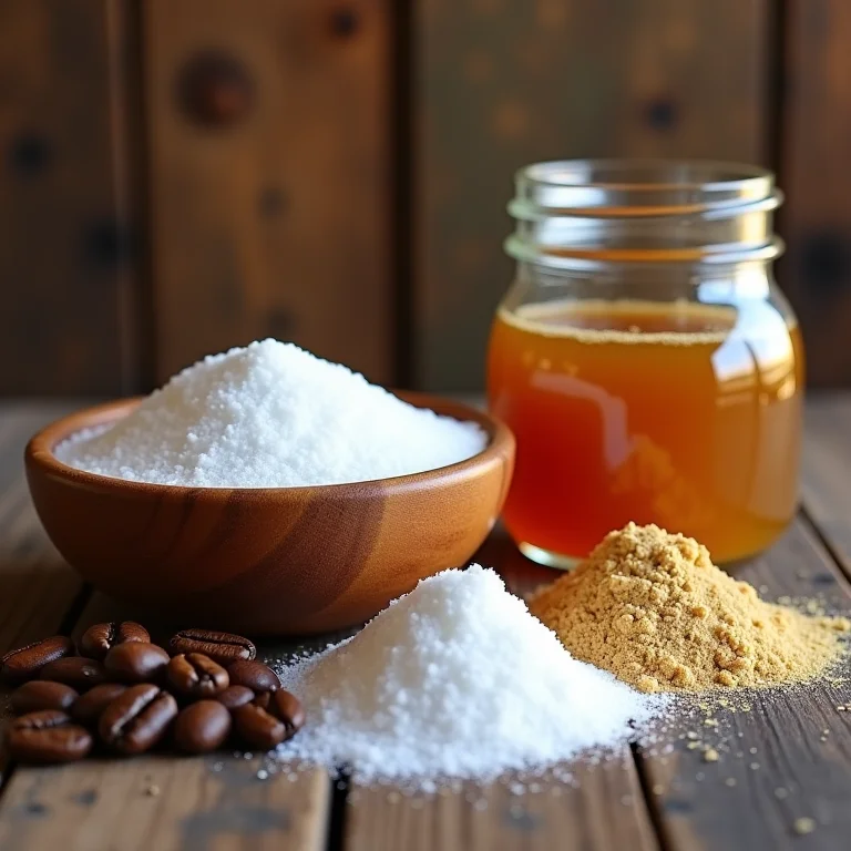 Ingredientes para geleia de café: grãos, açúcar e pectina.