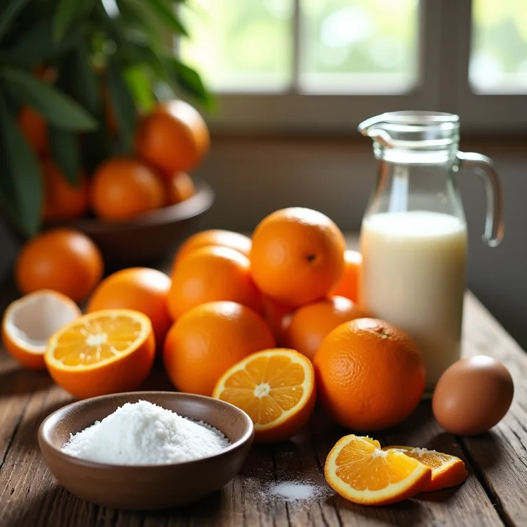Ingredientes para o pudim de laranja caseiro