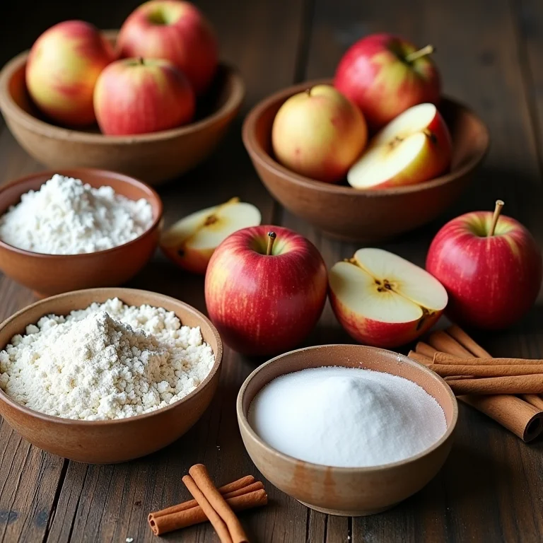 Ingredientes simples para bolo de maçã.
