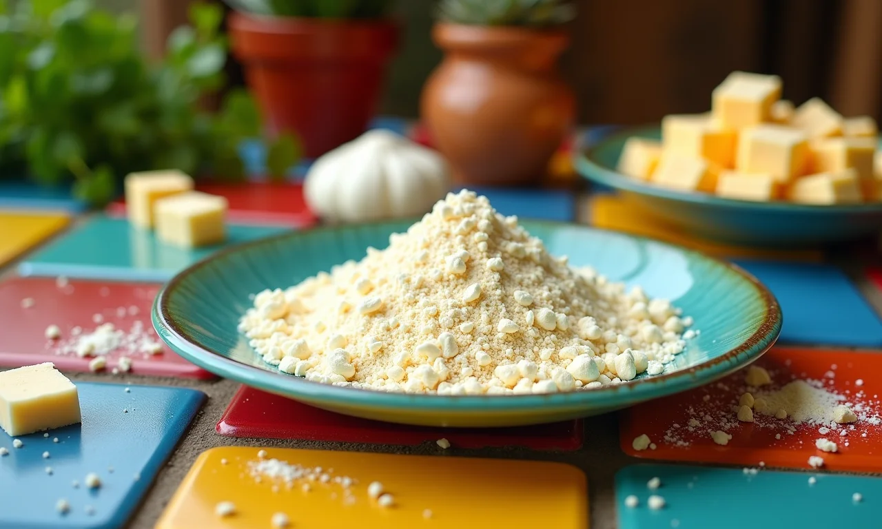 Ingredientes simples para tapioca dadinho: goma e queijo.
