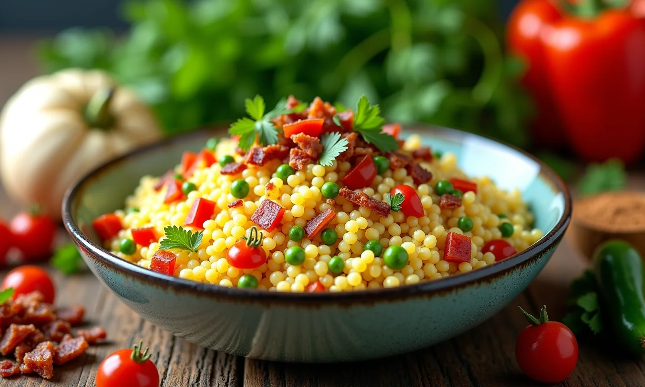 Ingredientes variados para farofa de cuscuz.