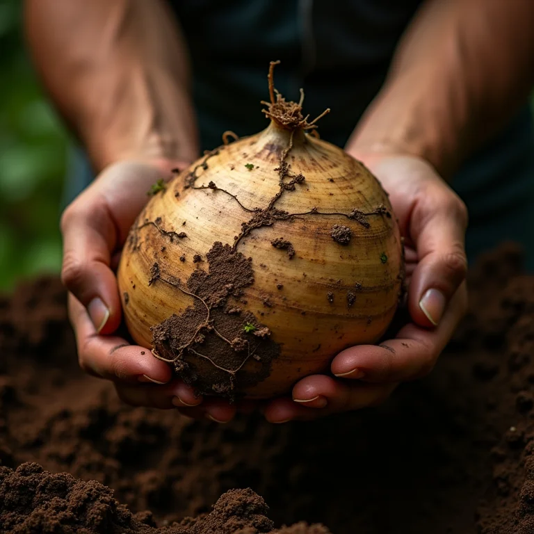 Inhame São Tomé gigante sendo colhido