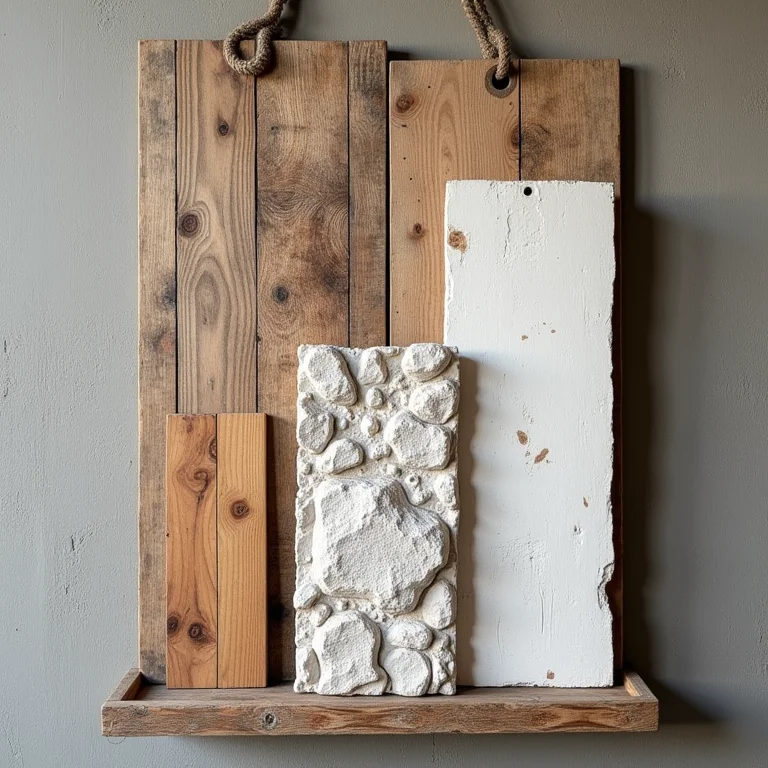 Inspirações de texturas rústicas em madeira, pedra e gesso.