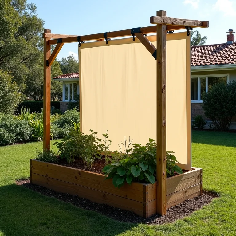 Instalando tela de sombreamento em horta elevada.