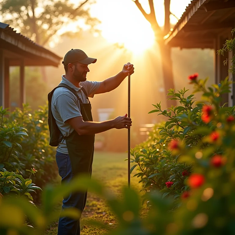 Jardineiro medindo a intensidade da luz solar.