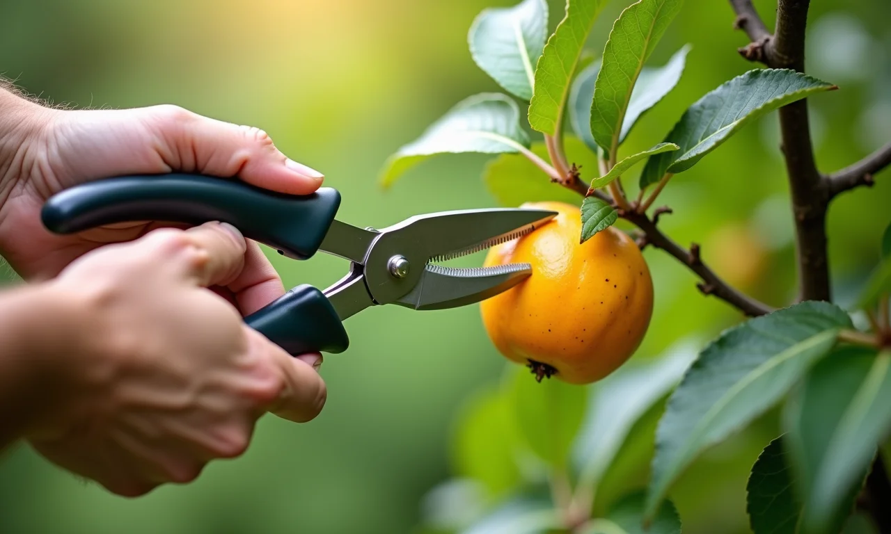 Jardineiro podando a videira de maracujá doce.