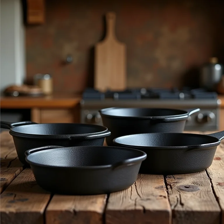 Jogo de panelas de ferro fundido Panelux em fogão a lenha.