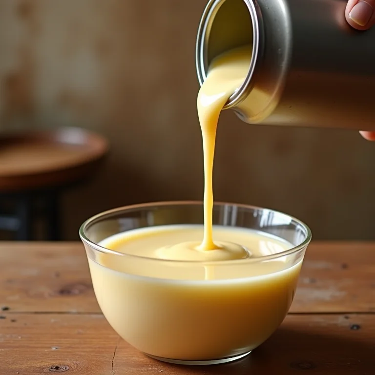 Leite condensado sendo adicionado à receita.