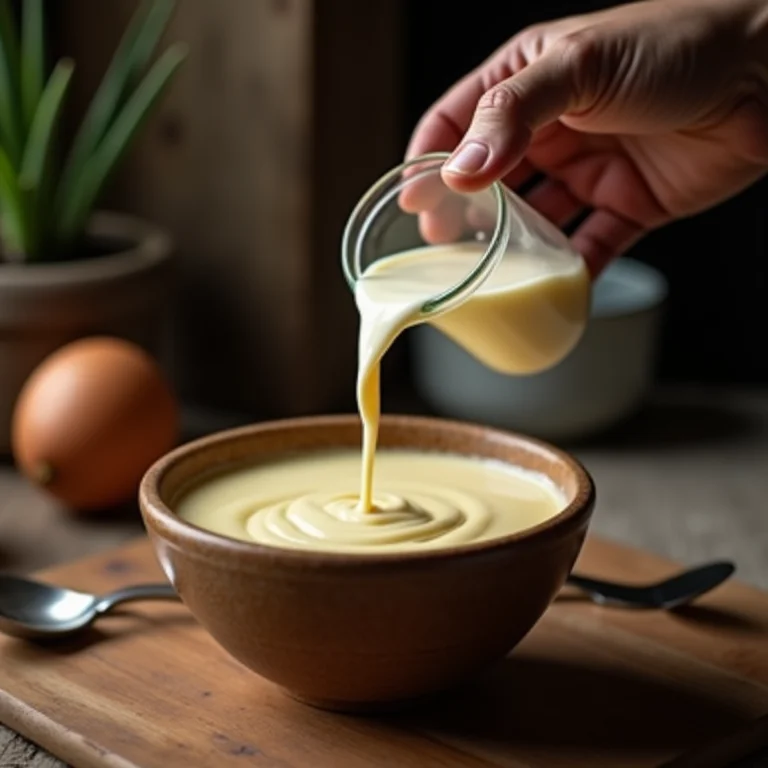 Leite morno na massa do bolo.