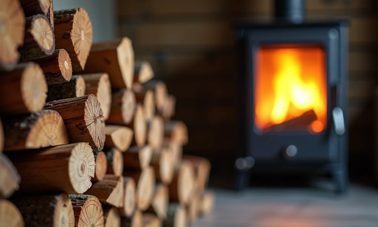 Lenha certificada da marca EcoFogo perto do fogão.