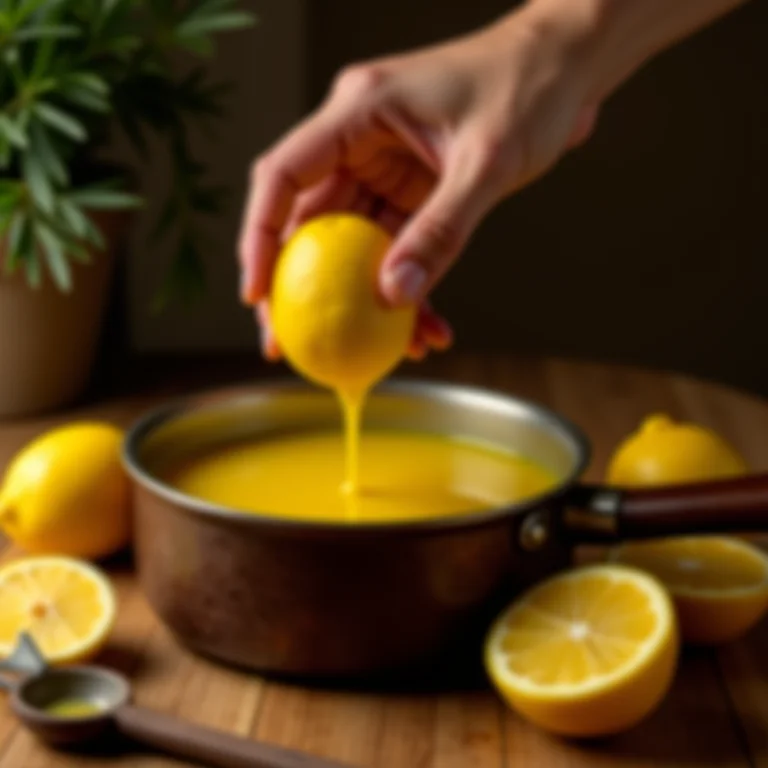 Limão sendo espremido no doce de mangaba.