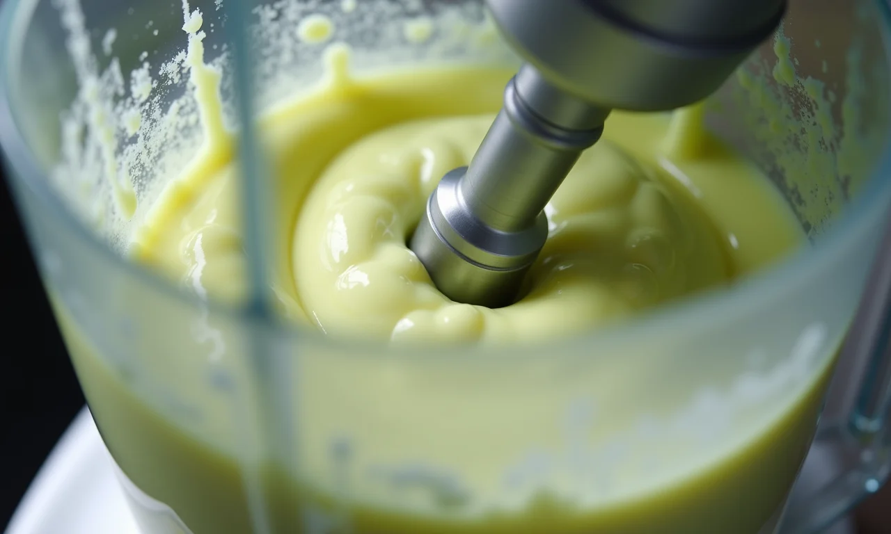 Liquidificador de alta potência preparando mousse.