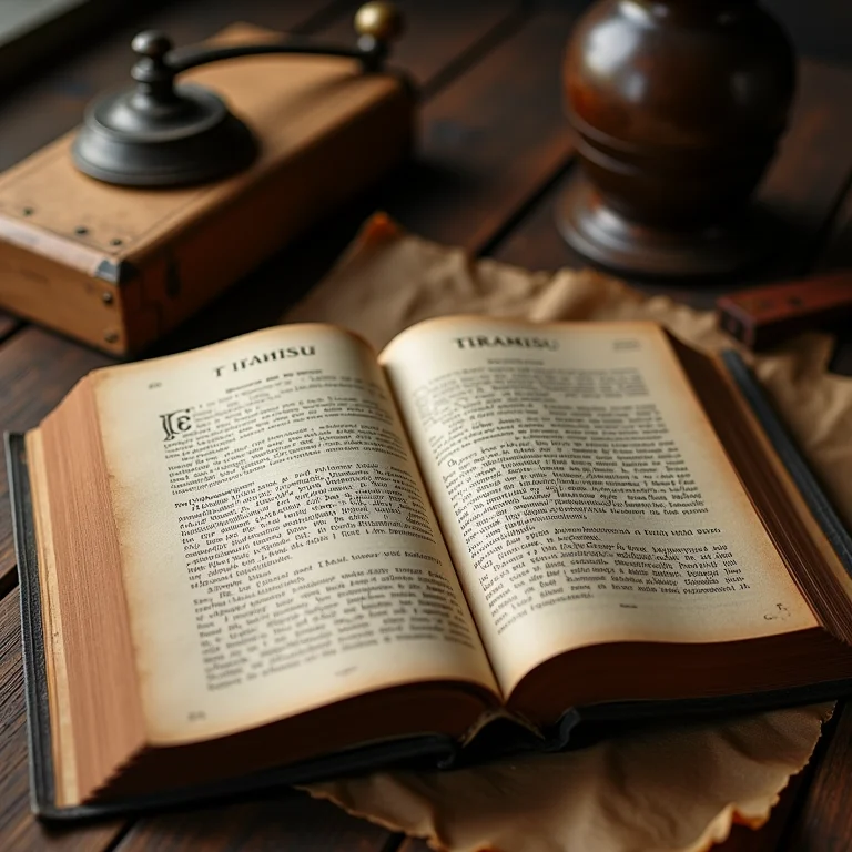 Livro antigo aberto na história do Tiramisu