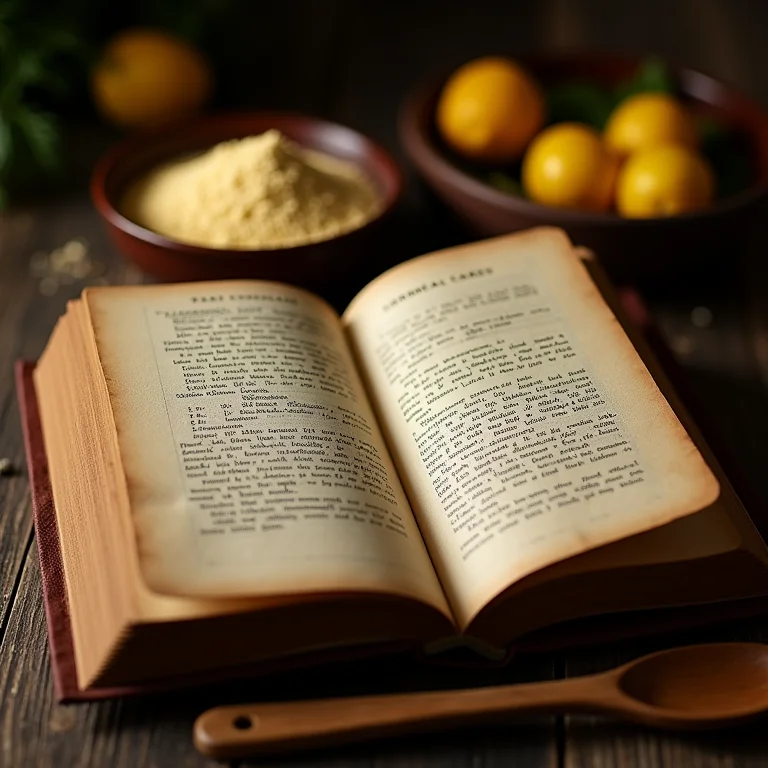 Livro de receitas antigo com a receita de bolo de fubá.