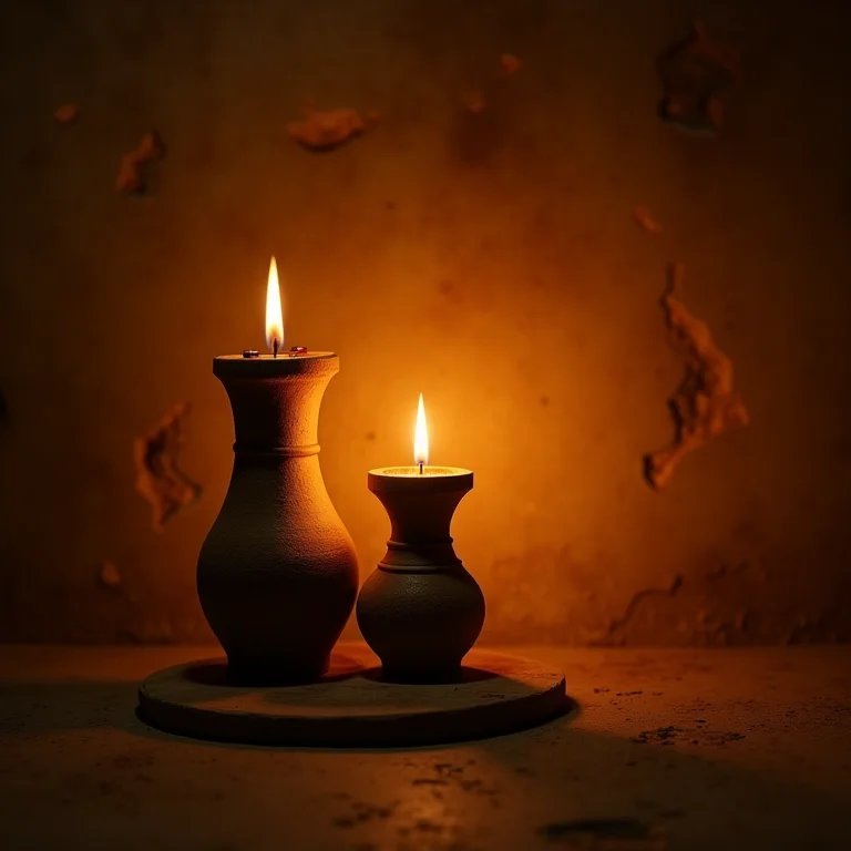 Luminárias de cerâmica rústica iluminando um ambiente aconchegante