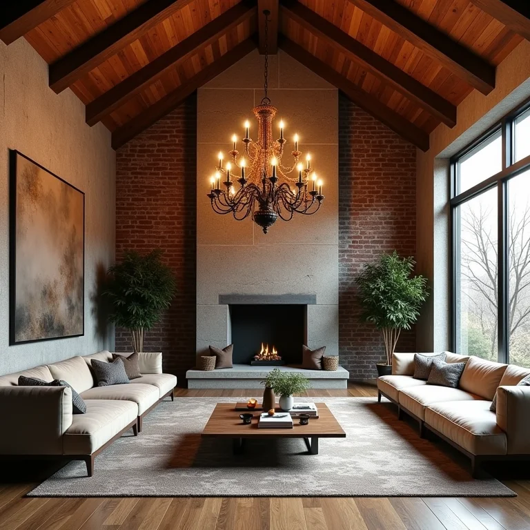 Lustre rústico pequeno demais para uma sala grande.