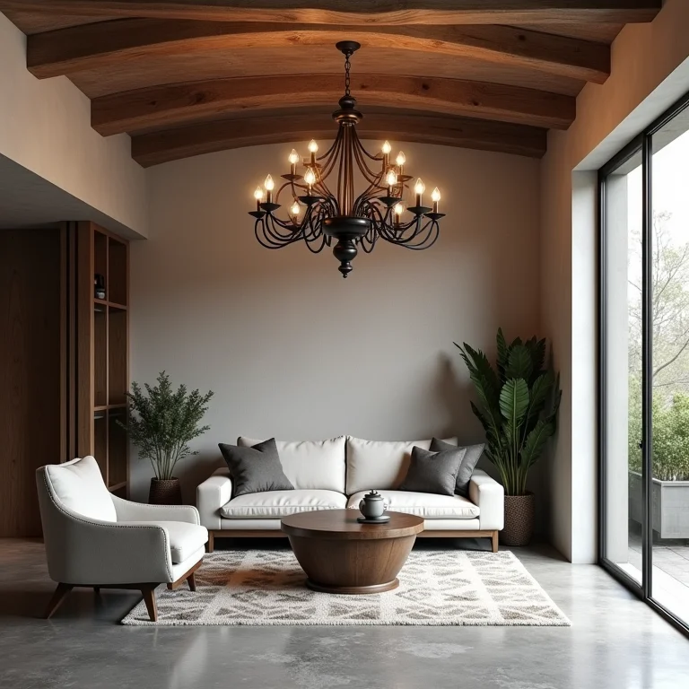 Lustre rústico que não combina com a decoração moderna.