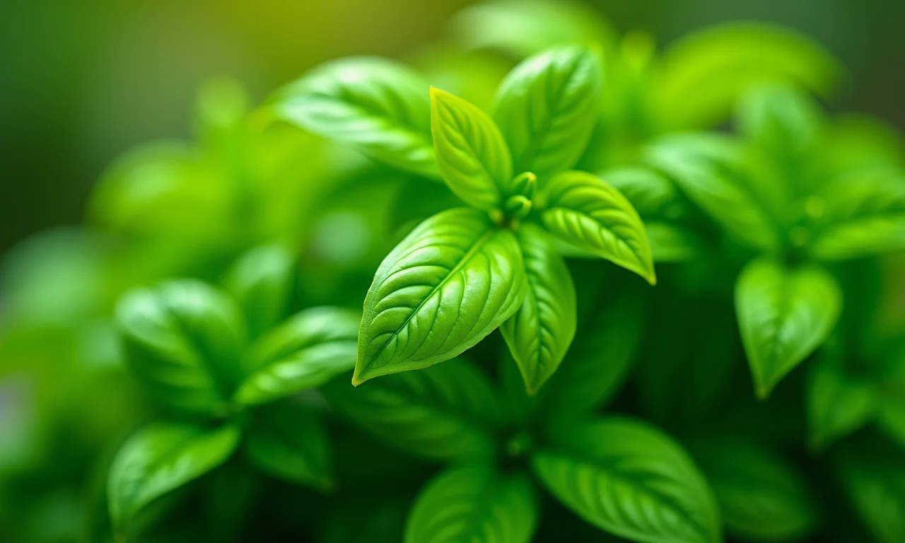 Maço de manjericão fresco, erva aromática.