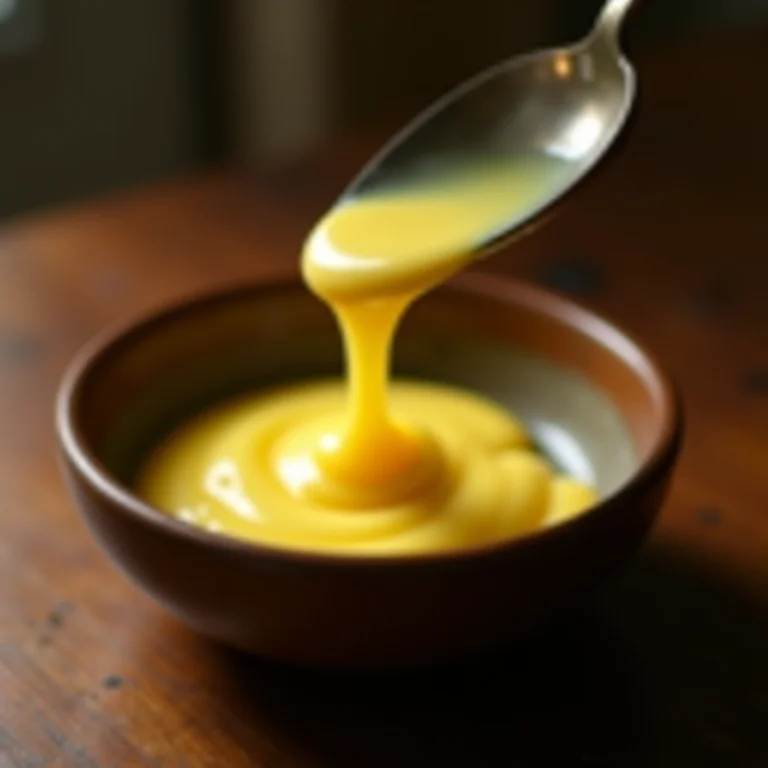 Manteiga derretida sendo despejada em ingredientes.