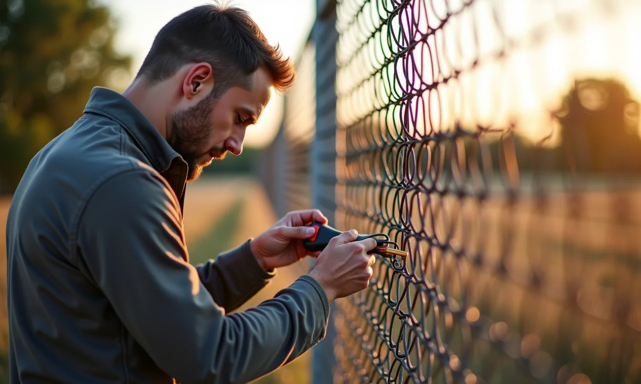Manutenção da cerca elétrica na horta.