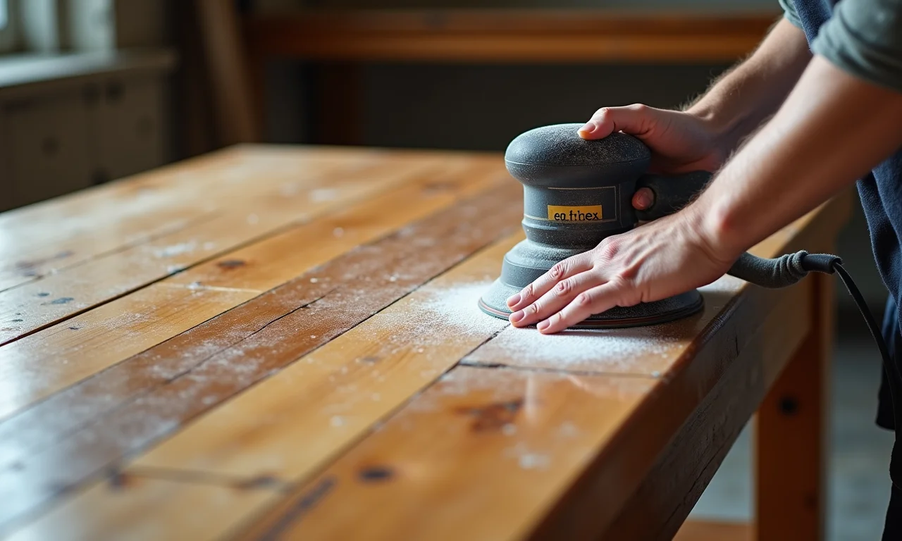 Manutenção do acabamento de mesa rústica.