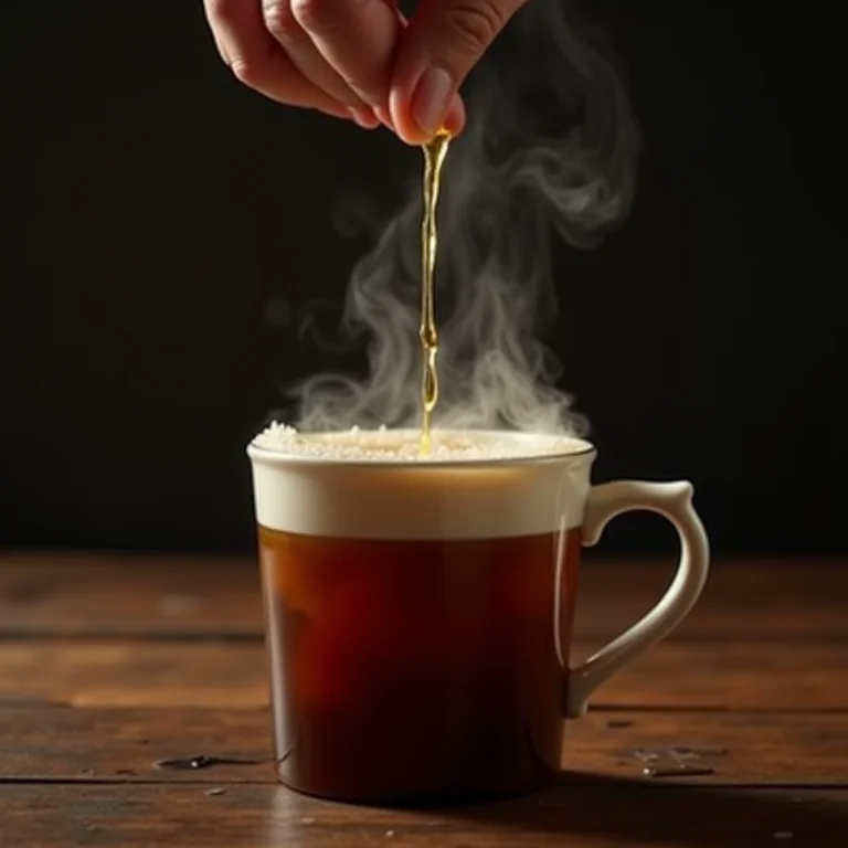 Mão adicionando cachaça ao vinho quente