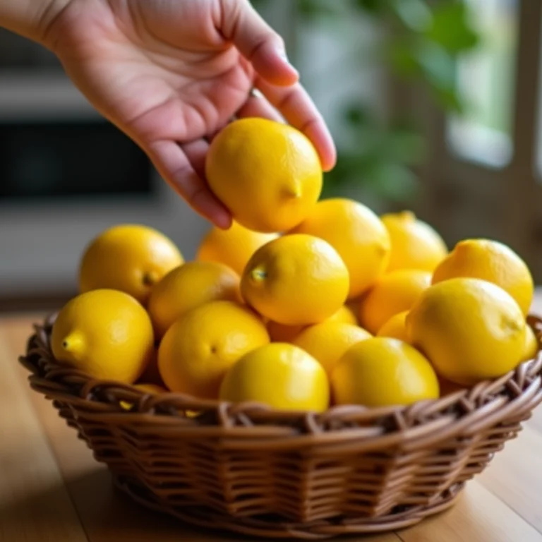 Mão escolhendo limões frescos para o mousse.