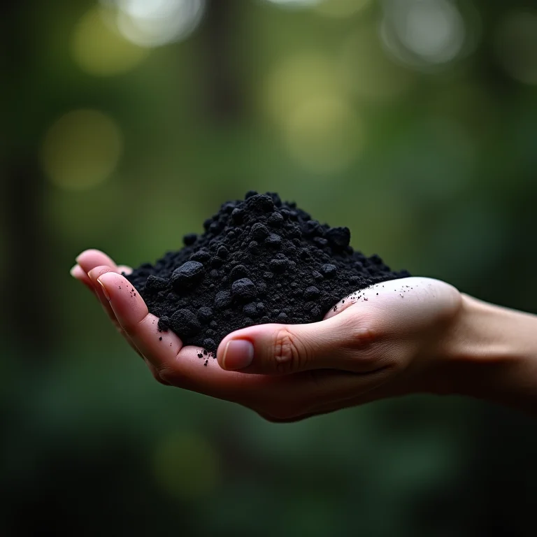 Mão segurando cinzas de carvão com um gesto de alerta, indicando que não devem ser usadas como adubo.