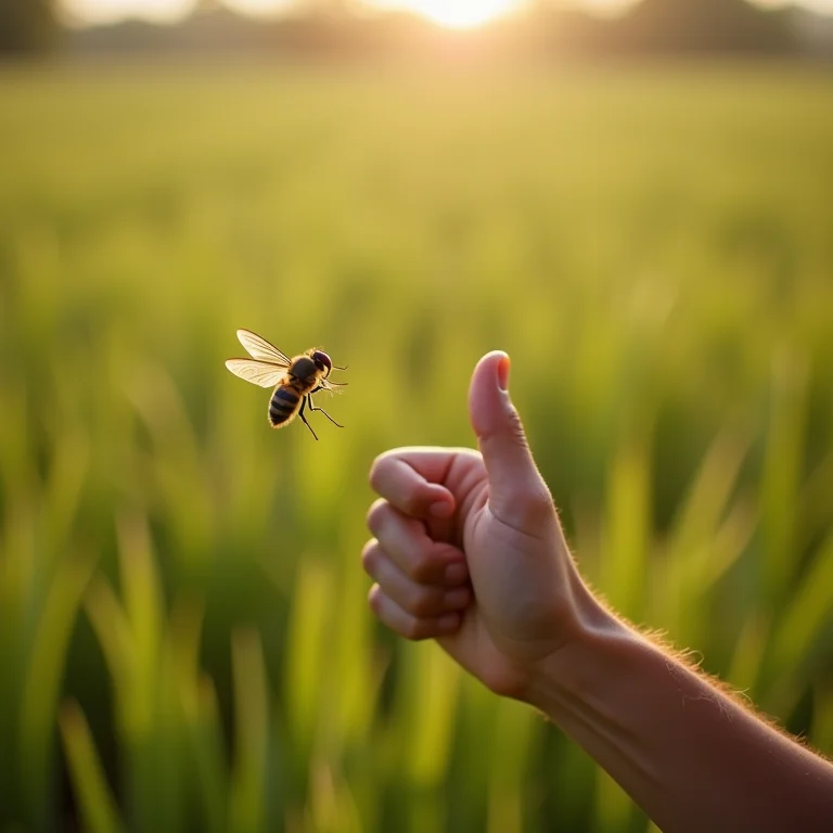 Mão tentando espantar mosca no curral