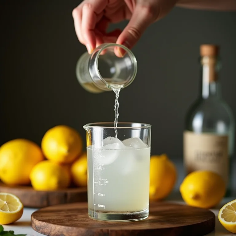 Mão vertendo vodka de qualidade em recipiente de vidro