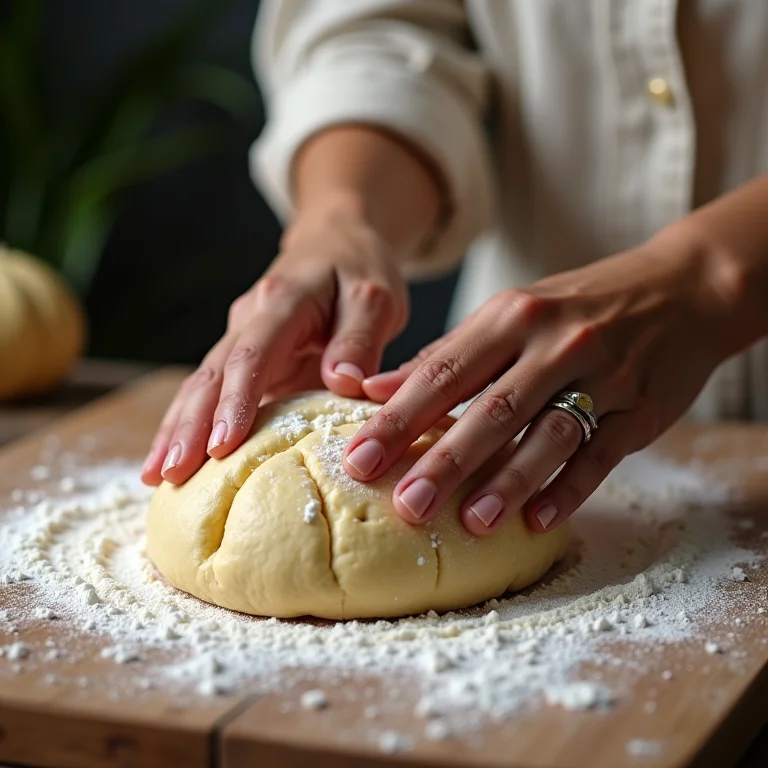 Mãos amassando massa de pão de queijo