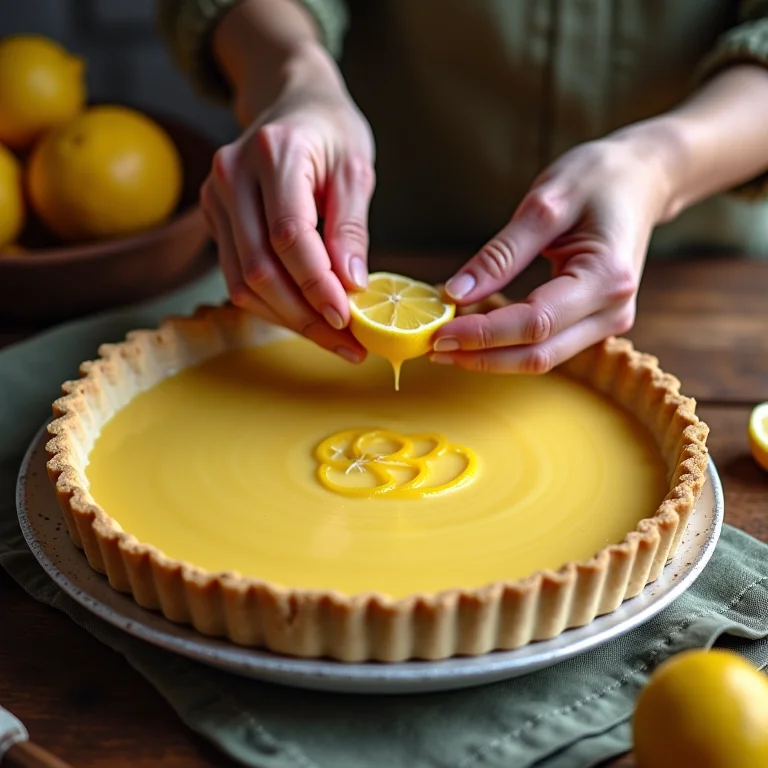 Mãos de uma senhora preparando um pavê de limão.