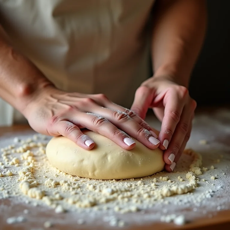 Mãos delicadamente trabalhando a massa da torta.
