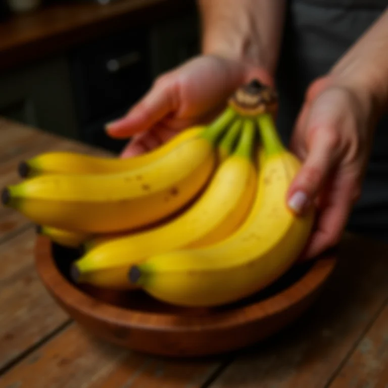 Mãos escolhendo bananas maduras para o pudim.