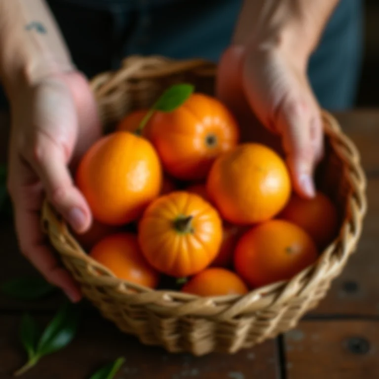Mãos escolhendo mangabas maduras.