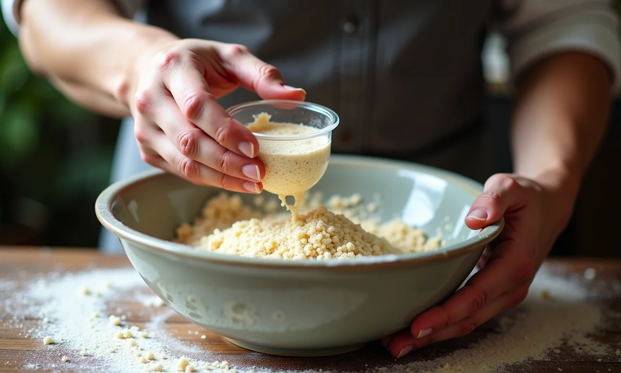 Mãos misturando ingredientes para ativar o fermento.